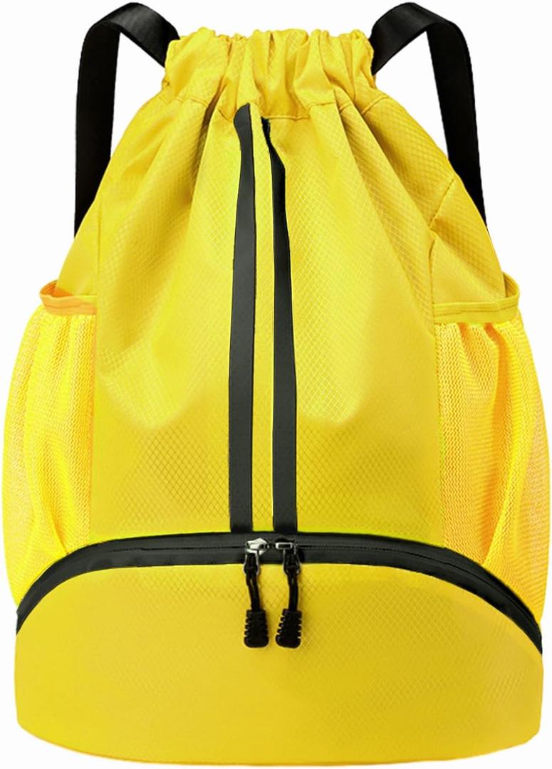 Hoedia Sports Drawstring Backpack - String Swim Gym Bag with Shoes Compartment and Wet Proof Pocket for Women/Men (Yellow) (Large)