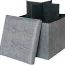 Linen Folding Storage Ottoman - Foot Rest Stool with Cross Divider Foldable Coffee Table for Living Room, Bedroom, 15 x 15 x 15 inches (Grey)