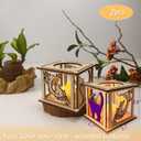 Small Wooden Cat On Moon Candle Holders Rustic Ramadan Lantern Decorative Lights Indoor for Farmhouse Kitchen Table Decor Home Room Bedroom House Birthday Party Decorations