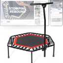 SportPlus+ Indoor Trampoline, Blue/Green/Red, Rebounder Home Fitness Trampoline with Height Adjustable Bar