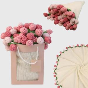 Handmade Crochet Rose Flower Bouquet Blanket, Pink Knitted Romantic Gift for Women Mom Wife Girlfriend, Home Decor for Mother’s Day Valentine Wedding Anniversary Birthday (Pink)