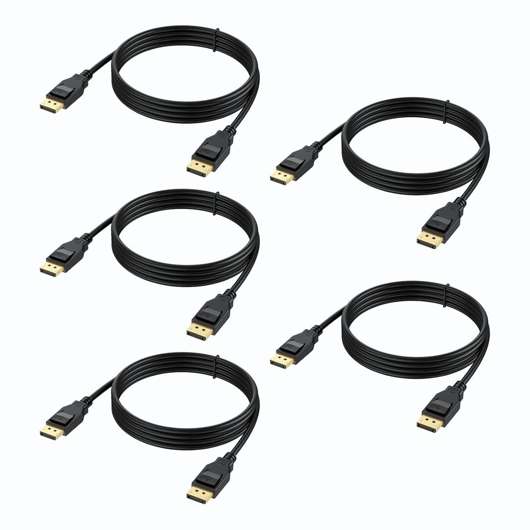 VESA Certified 8K DisplayPort 1.4 Cable 5-Pack, High Speed 48Gbps Display Port DP Cable 6 Feet (8K@60Hz, 4K@/240Hz/144Hz/180Hz/165Hz, 1080P@240Hz) for Gaming Computer Laptop TV Monitor