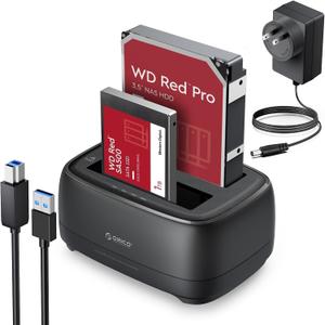 ORICO Hard Drive Docking Station Dual Bay USB 3.0 to SATA with Duplicator/Offline Clone Function External Hard Drive Dock for 2.5''/3.5'' HDD SSD Max Up to 44TB Support UASP Plug&Play-DD-C