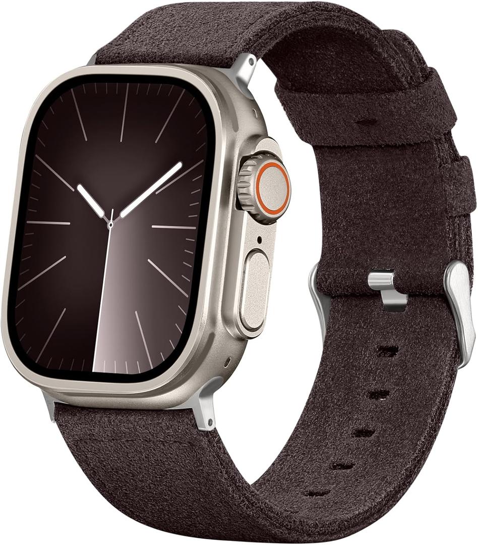 5 x Bandsie Leather Band Compatible with Apple Watch Ultra 3/Ultra 2/Ultra Band 49mm 46mm 45mm 44mm 42mm for Men, Vintage Genuine Suede Leather Wristband Strap for iWatch Series 11 10 9 8 7 6 5 4 SE 3 2 1 (Deep Coffee)