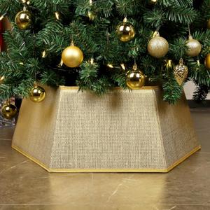 Blissun Fabric Christmas Tree Collar, Hexagonal Shiny Tree Ring, Willow Christmas Tree Skirt for Christmas Tree Decorations (Shiny Gold)
