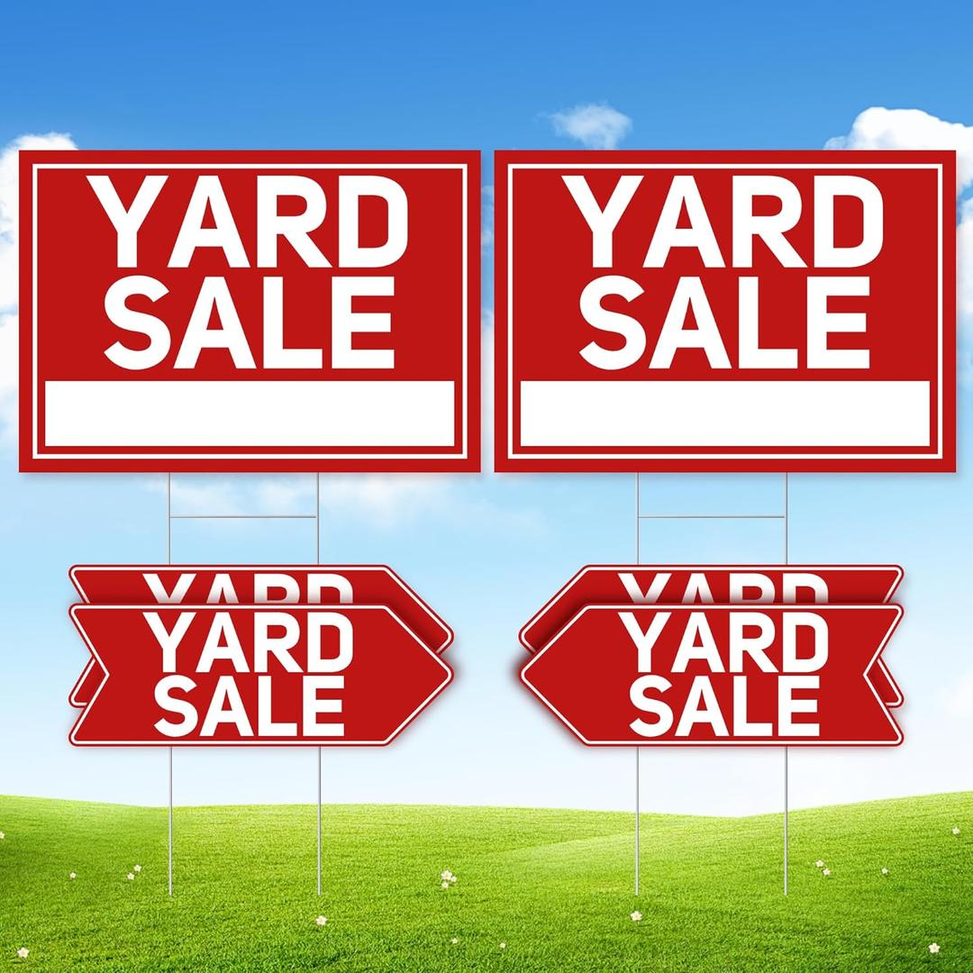6 Pcs Yard Sale Signs with Stakes, 2-Pack Extra-Large Yard Sale Signs 24" x 16" and 4-Pack Arrow Sale Signs 17" x 6", Double-Sided Waterproof Yard Signs for Yard Sale Kit and Supplies