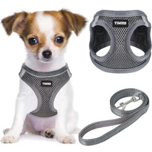 YIMEIS Dog Harness and Leash Set, No Pull Soft Mesh Pet Harness, Reflective Adjustable Puppy Vest for Small Medium Large Dogs, Cats (Gray, X-Small (Pack of 1)