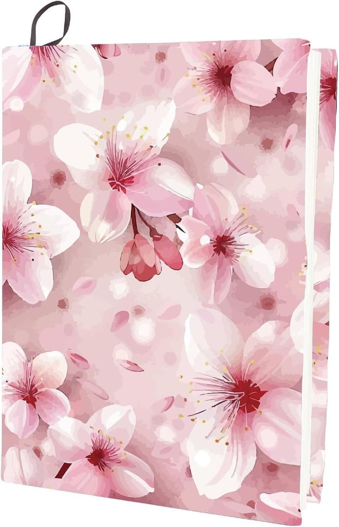 CRASPIRE Cherry Stretchable Book Cover Sakura Flower Washable Reusable Large Nylon Book Protector Elastic Notebook Wraps Suitable for Hardcover Books Classroom Students