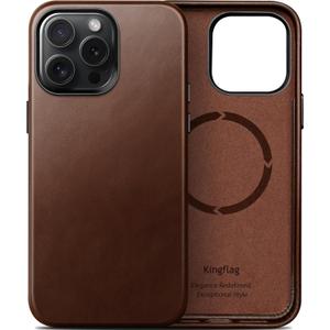 Genuine Leather Case for iPhone 13 Pro Max 6.7 inch, Compatible with MagSafe, Oil Wax Top-Grain Leather, Metal Buttons and Camera Bezel
