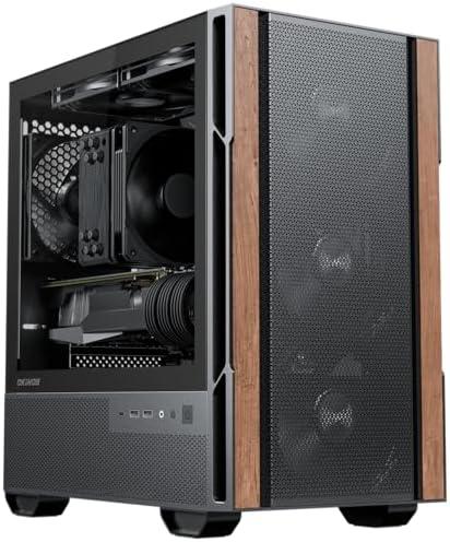 Okinos Genuine Walnut Wood Micro ATX Case, MATX PC Case with 4 × 120mm 3 Pin Non-PWM Case Fans Pre-Installed, Temper Glass Side Panel, with Type-C, Black, Cypress 3 Wood
