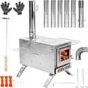 unho Stainless Hot Tent Stove： Prevent rusting 15in with 6 Chimney Pipes