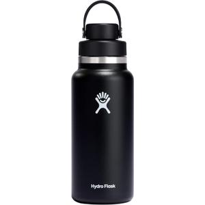 Hydro Flask 32 Oz Wide Mouth Chug Cap Water Bottle - insulated stainless steel with leakproof closeable lid for cold water drinks, sports, travel, car and school in Black