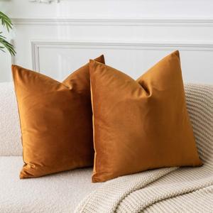 JUSPURBET Velvet Throw Pillow Covers for Sofa Couch Bed,Decorative Soft Pillow Cases Set of 2,26x26 Inches,Rust