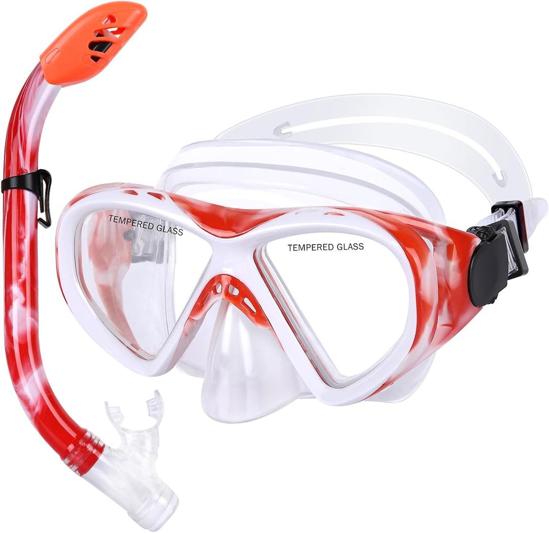 Kids Snorkel Set, Children Anti-Fog Diving Mask Swimming Goggles Dry Top Snorkel Equipment Snorkeling Packages Swimming Gear for Youth Boys Girls Age 5-10