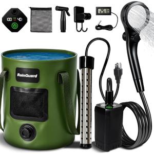 Portable Camping Shower, 6000mAh Rechargeable Shower Pump, Large Capacity Foldable Bucket, 6' 7" Filtered Shower Head, Summer Beach, Outdoor Camp Showering, Hiking, Pet Bath, RV Car Wash, Water Plant