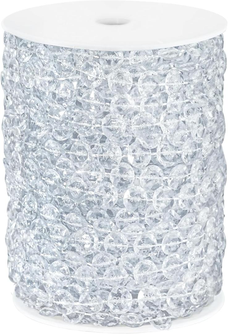 99FT Acrylic Crystal Garland, Clear Diamond-Shaped Crystal Bead Strands, DIY Crystal Beads String Roll for Christmas Tree Wedding Decorations Party Decorations Beaded Curtain Crafting Projects