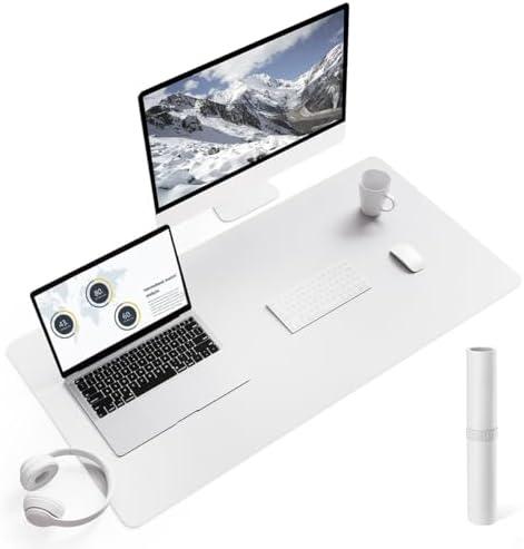 YSAGi Non-Slip Leather Desk Pad L Size, Waterproof Laptop Computer Desk Keyboard Mat, Table Protector Blotter Mat, Large Mouse Pad for Office/Work/Home/Decor(White, 35.4" x 17")