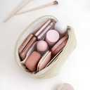 E-Tree Makeup Bag Travel Toiletry Bag Half Moon Small Make up Pouch Cosmetic Case Organizer Cute Waterproof for Girls Women Travel Essentials Toiletries Accessories (Beige)