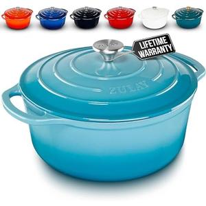 Zulay Kitchen 6 Quart Enameled Cast Iron Dutch Oven with Lid – Premium Durability & Oven Safe up to 500°F – Heavy Duty Cookware Perfect for Bread Baking, Stews, Braising & Roasting – Turquoise