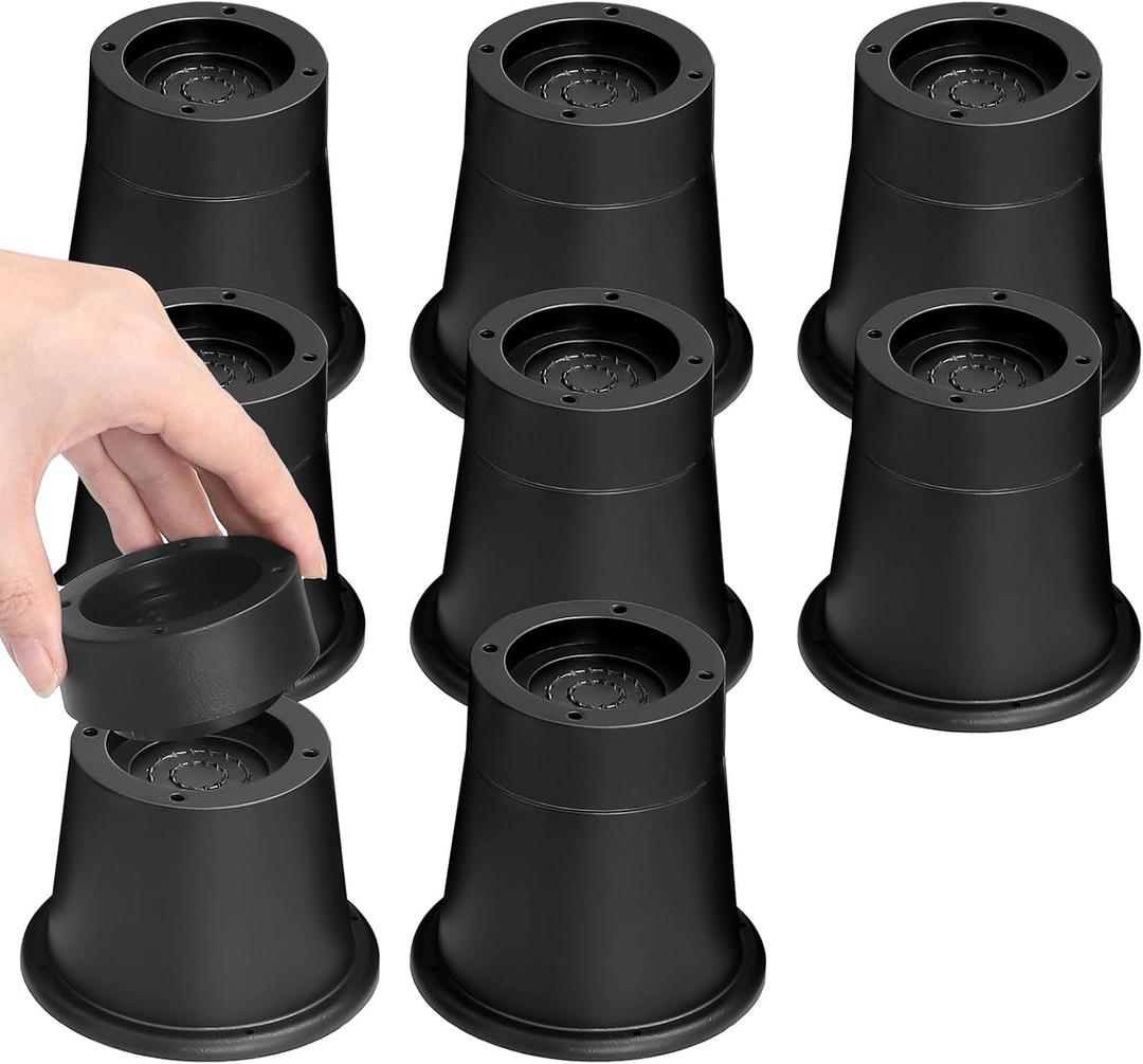 shouwuhho Bed Risers 2 inch, 3 Inch, Heavy Duty Round Furniture Risers Lifts 3" for Table, Desk Leg, Sofa, Couch, Adjustable Bed Frame Risers Supports Up to 6,000 Lbs, Black, 8 Pack