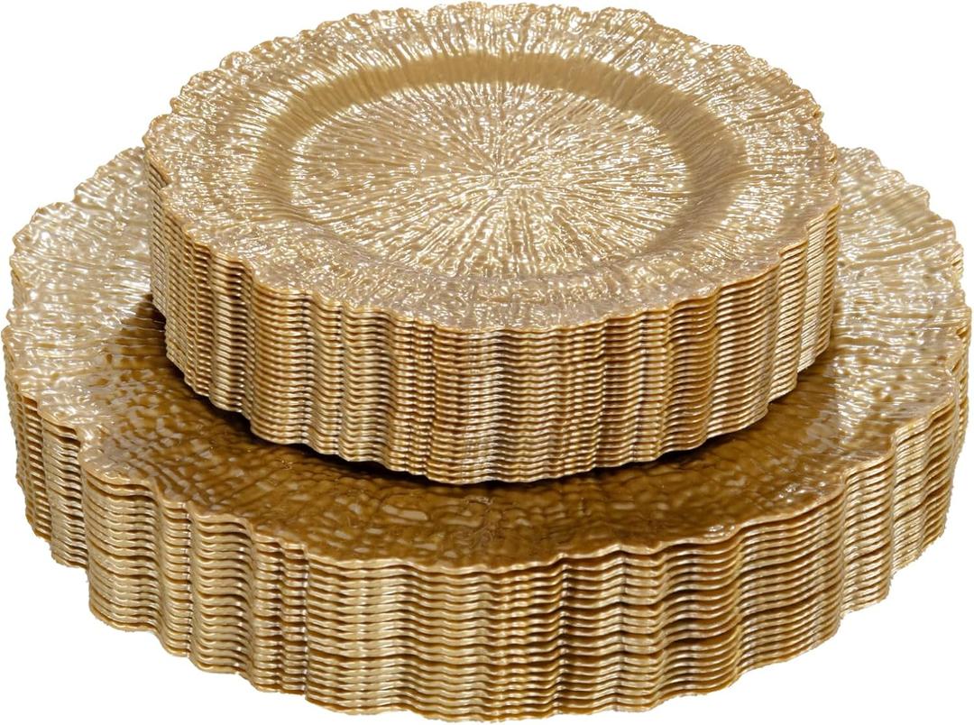 DaYammi 60Pcs Gold Plastic Plates-Elegant Gold Plates Disposable & Reusable-Heavy Duty Plastic Plates for Party Including 30 Dinner Plate, 30 Dessert Plate for Weddings,Dinner Parties