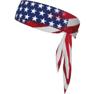 Sports Tie Headband Bandana Running Athletic Sweat Band Elastic Adjustable Sport Head Tie for Men Women Head Ties Ninja Tie Headbands Tennis Sweatbands Soccer Basketball Teams Running Head Band (Usa Flag)