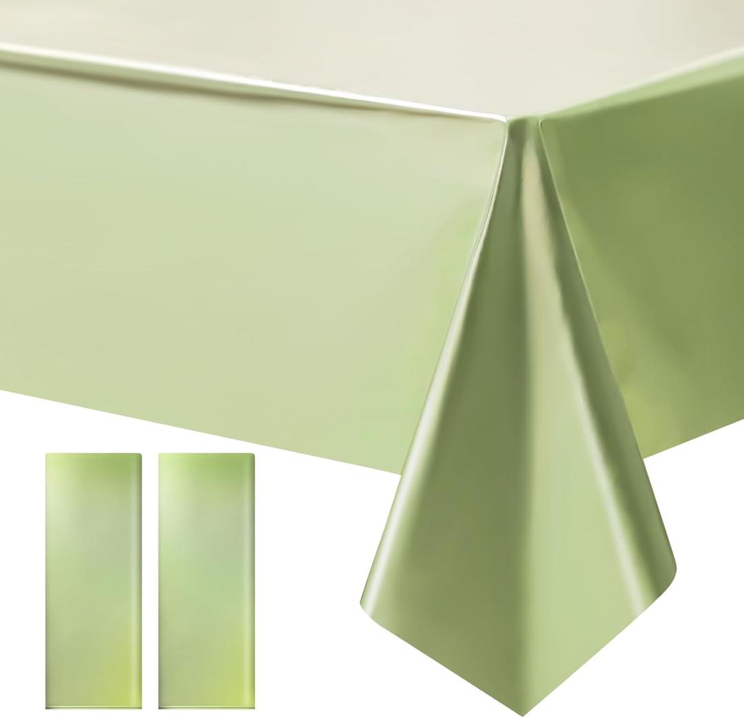 Just Shimmer 2 pcs Lime Light Green Tablecloth Plastic -Stunning Metallic Matte Finish, 40" x 108" Christmas Table Cloth, Perfect for Jungle Safari Birthday Party Wedding Baby Shower Decorations