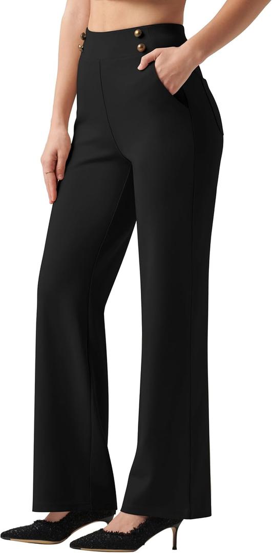 Willit Women's Wide Leg Dress Pants High Waisted Stretch Work Pants Office Business Casual Slacks Pockets Petite/Regular/Tall (Medium, Black)