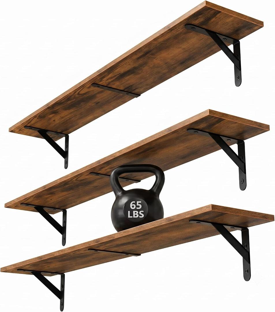 WOPITUES Long Wall Shelves 32″W x 8″D, Floating Book Shelves Max Load 65lbs, 32in