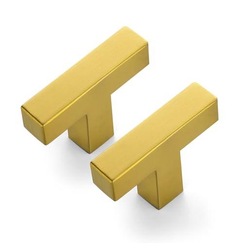 10 Pack Brushed Brass Cabinet Pulls, 2 Inch Cabinet Door Handles with Single Hole, Square Kitchen Hardware for Doors, Drawers & Cupboards,Gold Stainless Steel Knobs