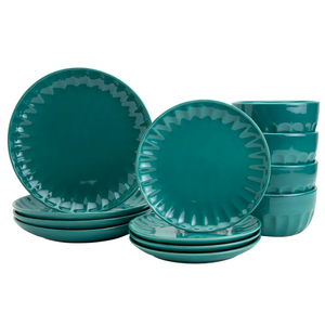 Mason Craft and More Stoneware Cafe Dinnerware Set - Teal - Pack Of 10