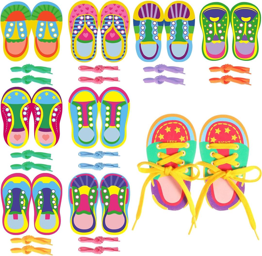 Capoda 9 Sets Lacing Cards Shoes Educational Threading Toy for Wooden Lacing Card Toys with Colorful Threads for Develop Imagination Early Education and Learning Activity(Shoes)