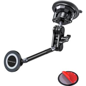 koolehaoda Magnetic Car Phone Holder for Magsafe, Vacuum Suction Cup Phone Mount for Windshield Dashboard, 360 Adjustable Metal Arm Car Phone Holder for iPhone Samsung All Smartphone & Cars Truck