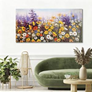 Ardemy Wildflower Canvas Wall Art for Living Room Large Colorful Daisy Floral Textured Pictures Bedroom Paintings Wall Decor Flower Artwork for Walls Home Office, 48"x24"