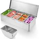 Pizza Topping Station, Condiment Station, Stainless Steel Pizza Topping Station with 5 Removable Containers for Salad Bar and Nacho Bar Topping Station and Grill Table