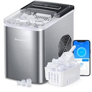 GoveeLife Ice Maker Countertop with App Control, Voice Remote, 9 Ice Cubes in 6 Mins 3 Sizes Self-Cleaning Ice Makers, 26lbs in 24Hrs, Smart Bullet Ice Maker Machine with Basket Scoop for Kitchen RV