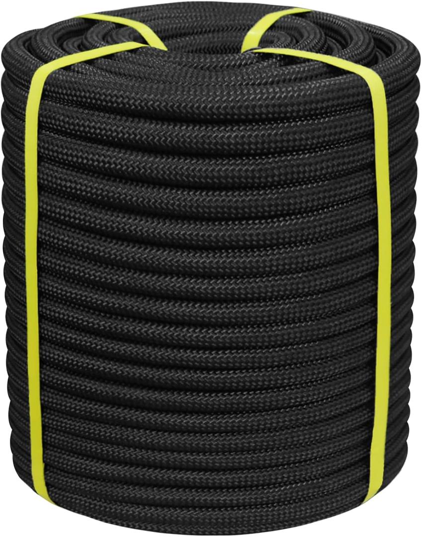 3/4 Inch Arborist Rigging Rope -50 Feet Thick Bull Rope for Tree Pulling, Outdoor Climbing Use - High Strength Double Braided Polyester 72 Strands - Black