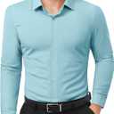 Lion Nardo Slim Fit Dress Shirts for Men Stretch Muscle Fit Long Sleeve Dress Shirts Wrinkle Free Formal Button Down Shirts (Small, Light Grey Blue)