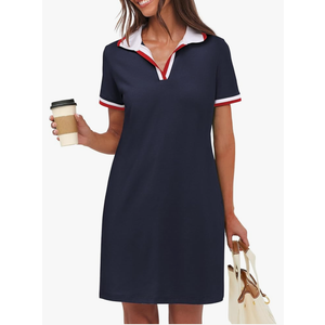 ANRABESS Womens Polo Dresses Short Sleeve V Neck 2025 Casual Summer Tennis Golf Mini Shirt Dress with Pockets Navy Blue XL