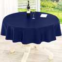 homing Round Vinyl Tablecloth, Waterproof Spillproof Plastic Flannel Backed Table Cloth, Wipe Clean Table Cover for Dining, Buffet Parties and Camping (Navy Blue, 60")