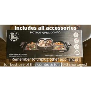 Hotpot Grill Combo, Indoor Korean BBQ, Shabu Shabu Electric Hot Pot with Divider, Portable with Free Strainer Scoops, Extra Long Chopsticks, Tongs, Cloths, Smokeless Grill