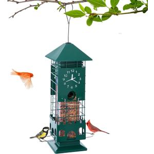 Squirrel Proof Bird Feeders Metal Mesh Anti Squirrels Wild Bird Feeder for Outdoors Hanging Weight Activated Waterproof for Finch Cardinal and Chickadee Easy to Fill, Decor Backyard (Green)