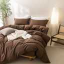 BDEAR 3 Pieces Cocoa Brown Duvet Cover Set Queen Size 90'' L x 90'' W, 100% Washed Cotton Duvet Cover with Zipper Closure Plus 2 Pillowcases, Oeko TEX Standard 100 Certificated, Cozy Feel