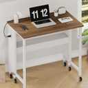 CHOEZON 31.5" Modern Folding Computer Desk with Power Outlets, Wheels, Storage, Perfect for Small Spaces Rustic Brown and White TDN01UWL