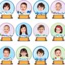 60pcs Winter Theme DIY Cutouts Snow Globe Bulletin Board Decoration Set Christmas Snow Globe Paper Cut-Outs Decor for Winter Holiday DIY Photo Craft Xmas Party School Classroom Wall Door Supplies