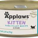 Applaws Natural Wet Kitten Food in Broth, Limited Ingredient Canned Wet Kitten Food, No Additives, Made with Natural Ingredients, Tuna Fillet in Broth (24 x 2.47oz Cans)