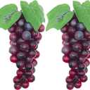 Featuman 2 Bunches Faux Grapes Decor Realistic, 8 Inch Fake Fruit Artificial Grapes for Wedding Party Cabinet Pub Fall Harvest Farmhouse Photography Props (60 Grains Purple)