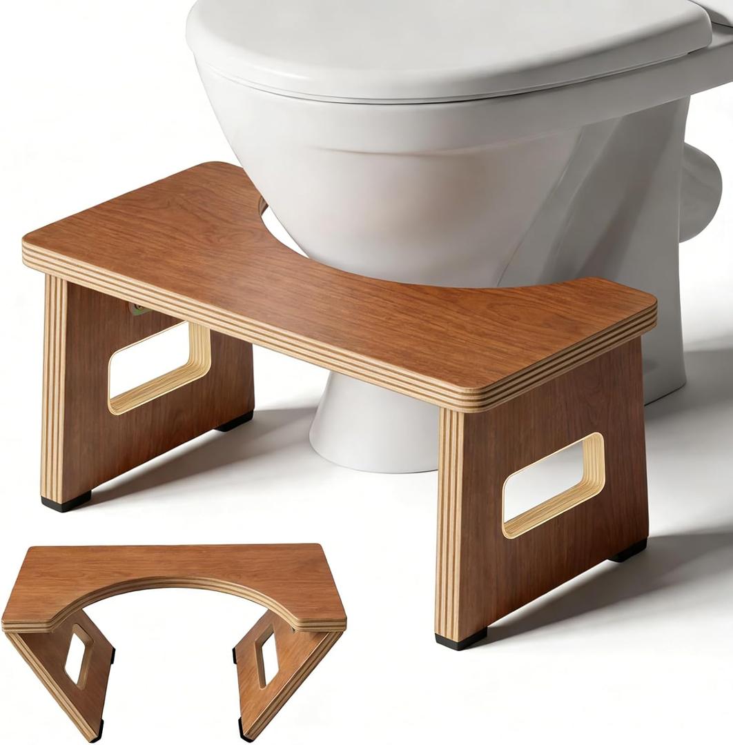 Foldable Toilet Stool, 7 Inch Poop Stool for Bathroom, Bamboo Toilet Stool Squat Adult, Collapsible Potty Step Stool with Non-Slip Strip, Space-Saving, No Assembly, Improve Poop Posture and Comfort