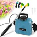 1 Gallon/5L Electric Sprayer, Powerful Electric Garden Sprayer with 3 Mist Nozzles, Rechargeable Handle, Adjustable Shoulder Strap for Lawn, Garden, Cleaning (Blue 2.11 Gallon)