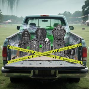 Halloween Trunk or Treat Car Decorations Kit Cemetery Style Outdoor Decor with Tombstone Spider Web Graveyard for Car Garage Door Entryway Archway Decor